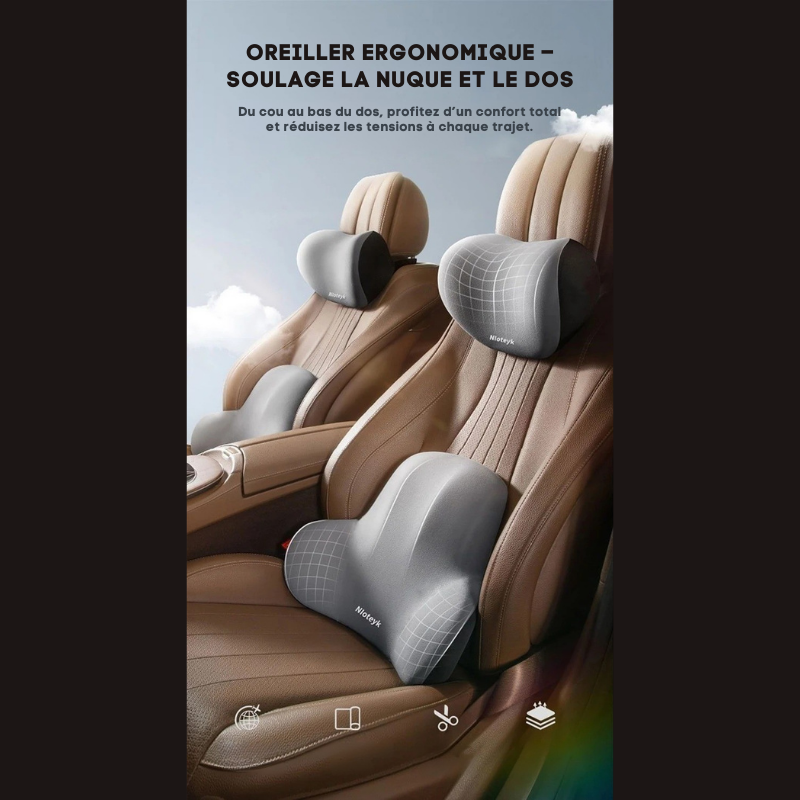 Oreiller ergonomique voiture – Soulage la nuque et le dos | ErgoComfort™