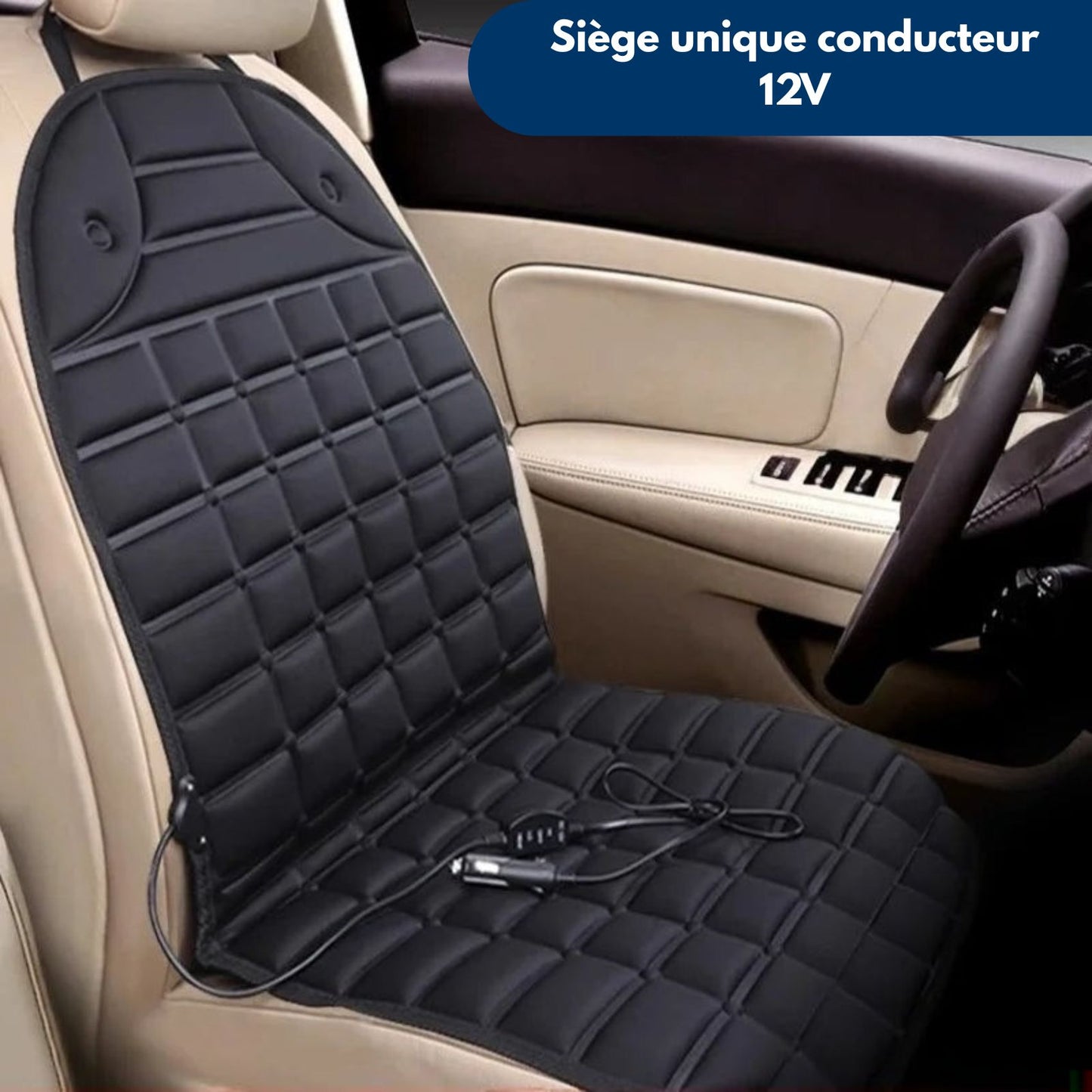 Coussin de siège chauffant voiture 12V – Chaleur rapide et confort en hiver | ThermiCar™